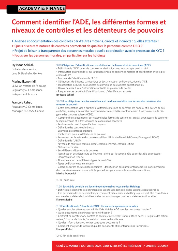 AF 1370 Comment identifier l’ADE, les formes de contrôle et les détenteurs de pouvoirs – Genève 8 octobre 2024 2