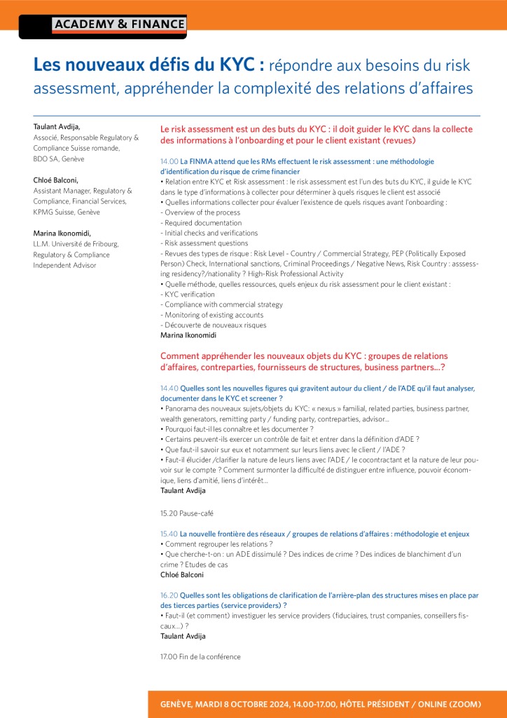 AF 1371 Les nouveaux défis du KYC – Genève 8 octobre 2024