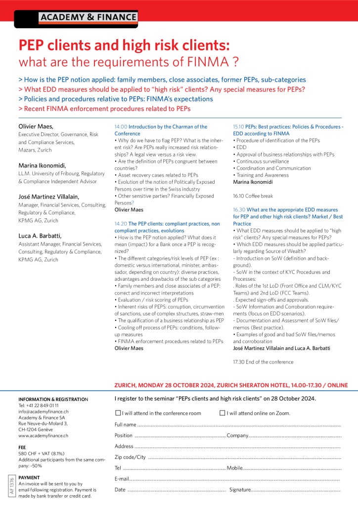 AF 1376 PEP and high risk clients – Zurich 28 October 2024 4