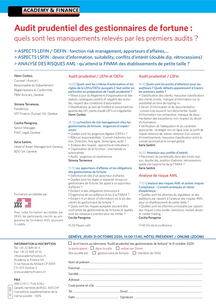 AF 1385 Gestionnaires de fortune et LEFin LSFin – Genève 31 octobre 2024 4