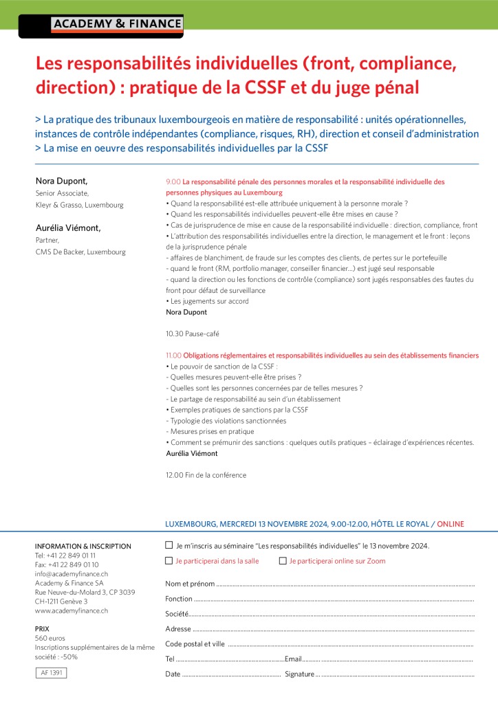 AF 1391 Responsabilités individuelles – Luxembourg 13 novembre 2024
