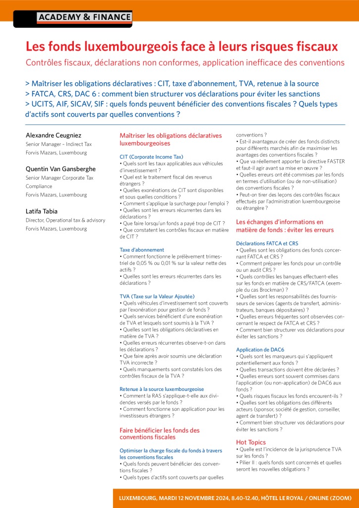 AF 1392 Fiscalité fonds – Luxembourg 12 novembre 2024 5