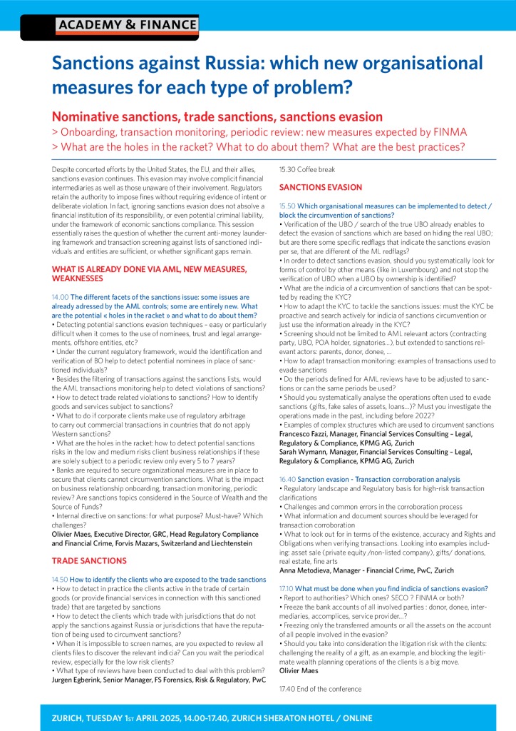 AF 1407 Sanctions against Russia -which organisational measures for each type of problem – Zurich 1 April 2025