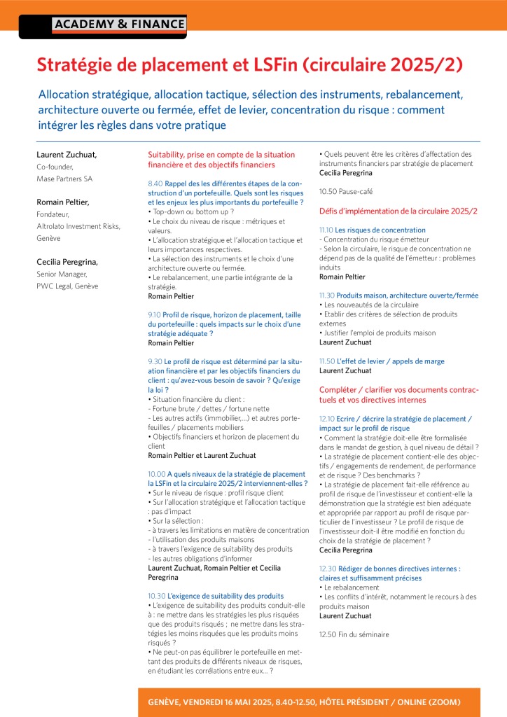 AF 1410 Stratégie de placement et LSFin – Genève 16 mai 2025 2