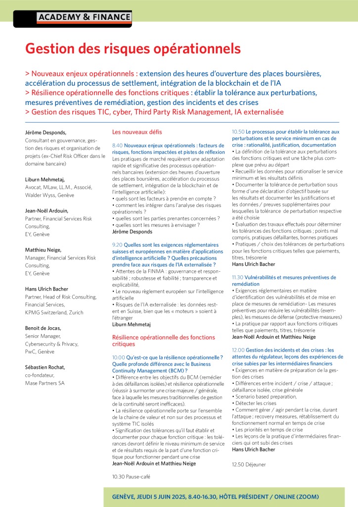 AF 1423 Gestion des risques opérationnels – Genève 5 juin 2025 3