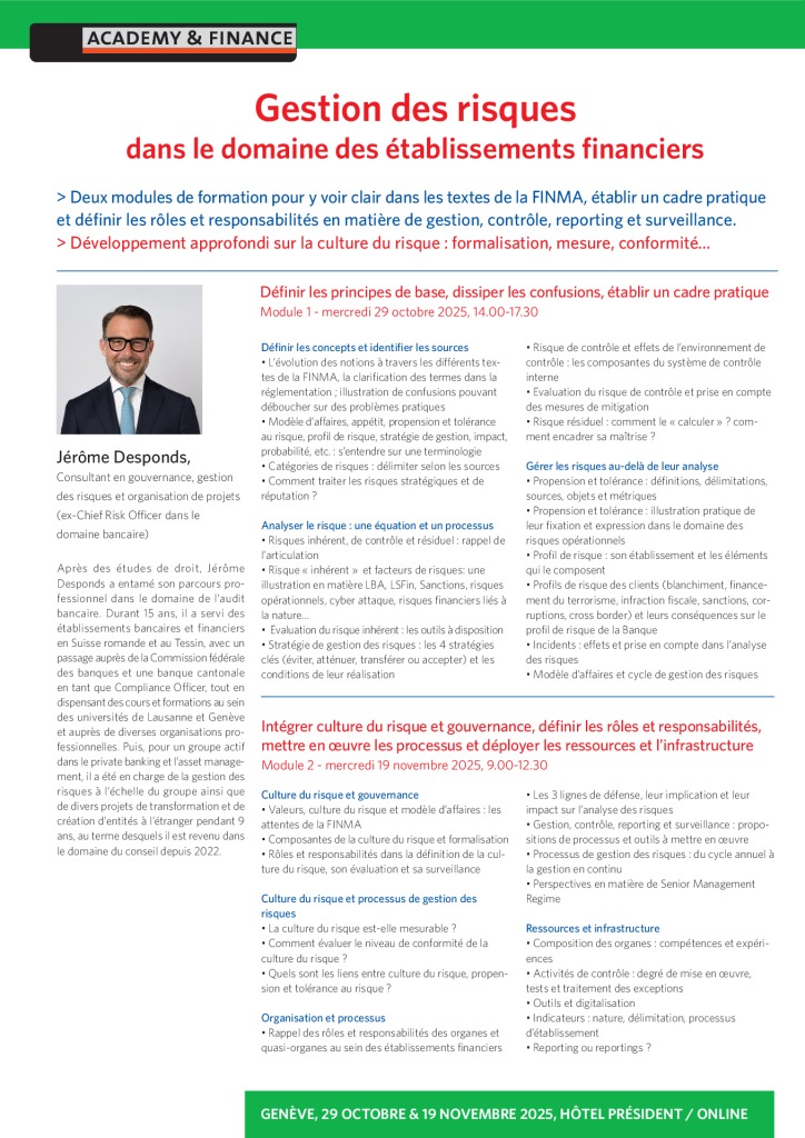 AF 1434 Gestion des risques – Genève 29 octobre et 19 novembre 2025