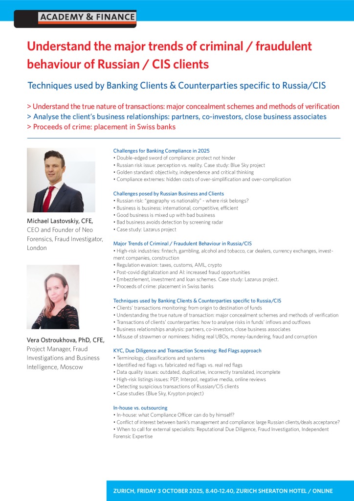 AF 1437 Understand the trends of criminal behaviour of Russian clients – Zurich 3 October 2025 2
