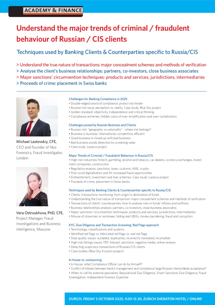 AF 1437 Understand the trends of criminal behaviour of Russian clients – Zurich 3 October 2025