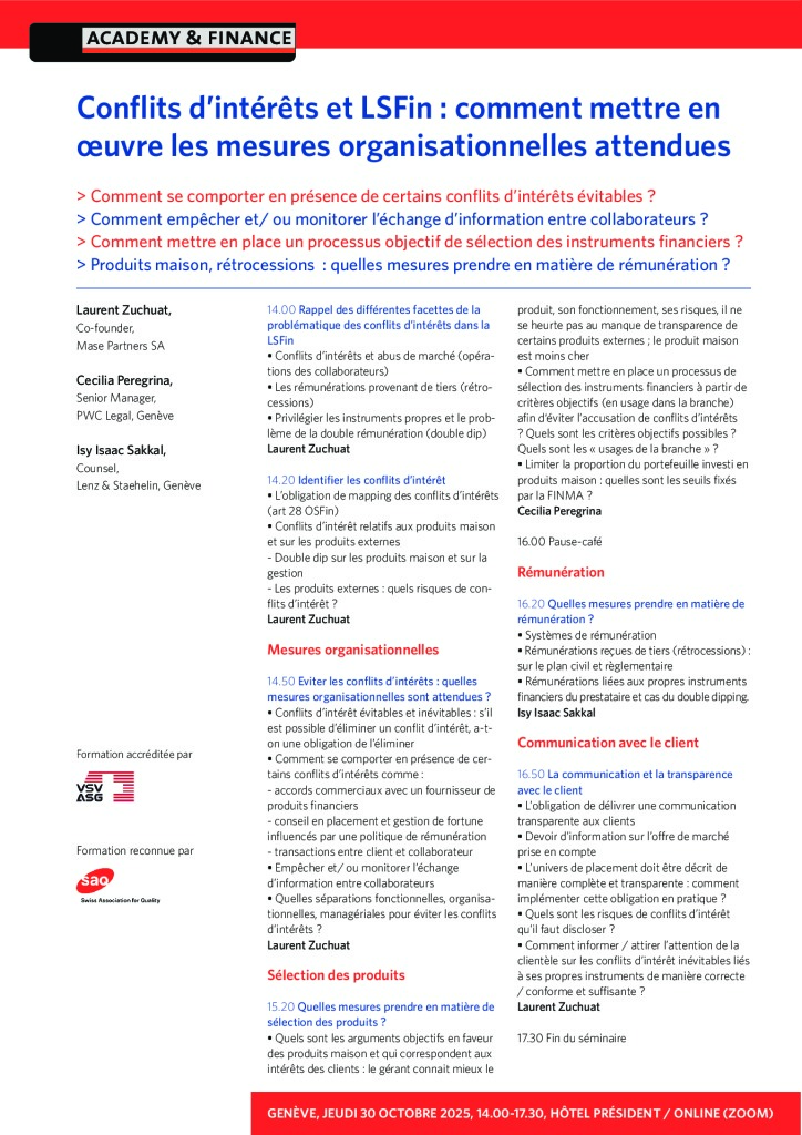 AF 1435 Conflits d’intérêt – Genève 30 octobre 2025