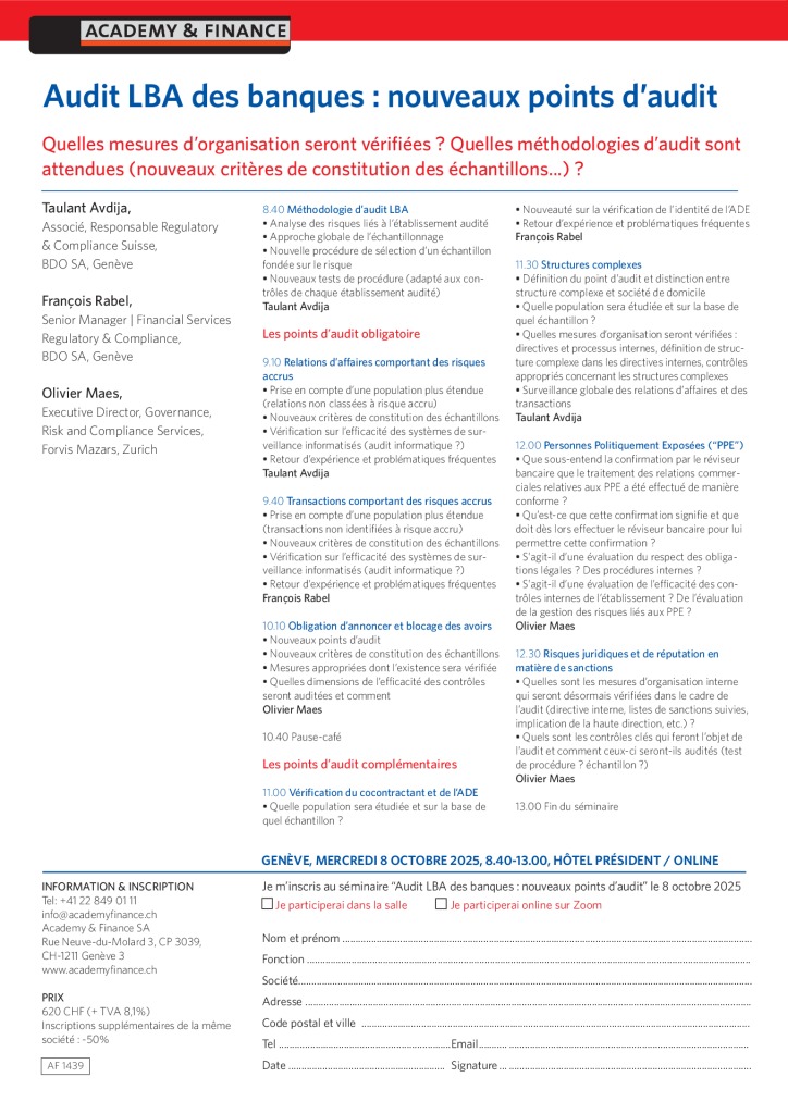 AF 1439 Audit bancaire LBA – Genève 8 octobre 2025