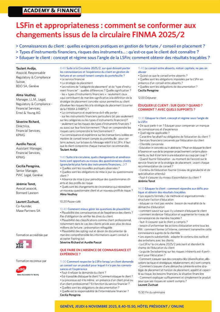 AF 1450 LSFin et appropriateness – Genève 6 novembre 2025 1