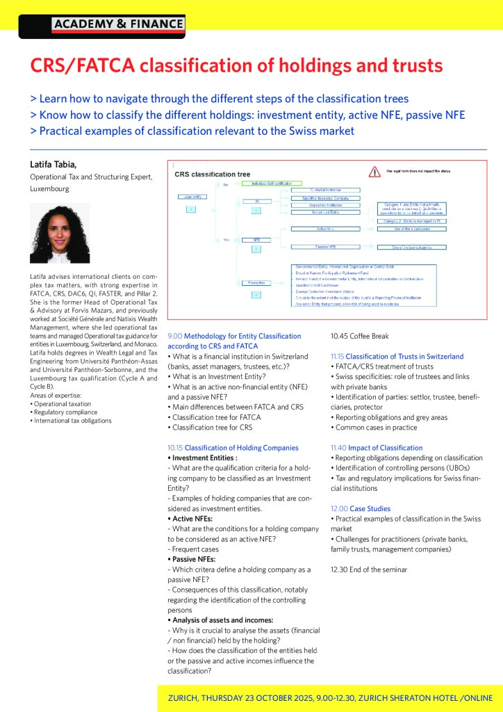 AF 1455 CRS FATCA classification of holdings and trusts – Zurich 23 October 2025