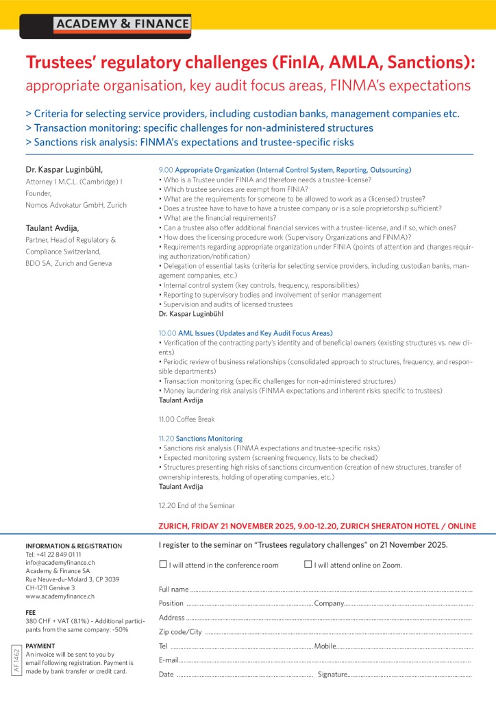 AF 1462 Trustees regulatory challenges – Zurich 21 November 2025 2