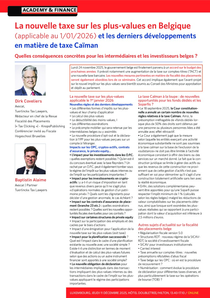 AF 1445 Nouvelle taxe sur les plus values en Belgique en Belgique – Luxembourg 11 décembre 2025 2