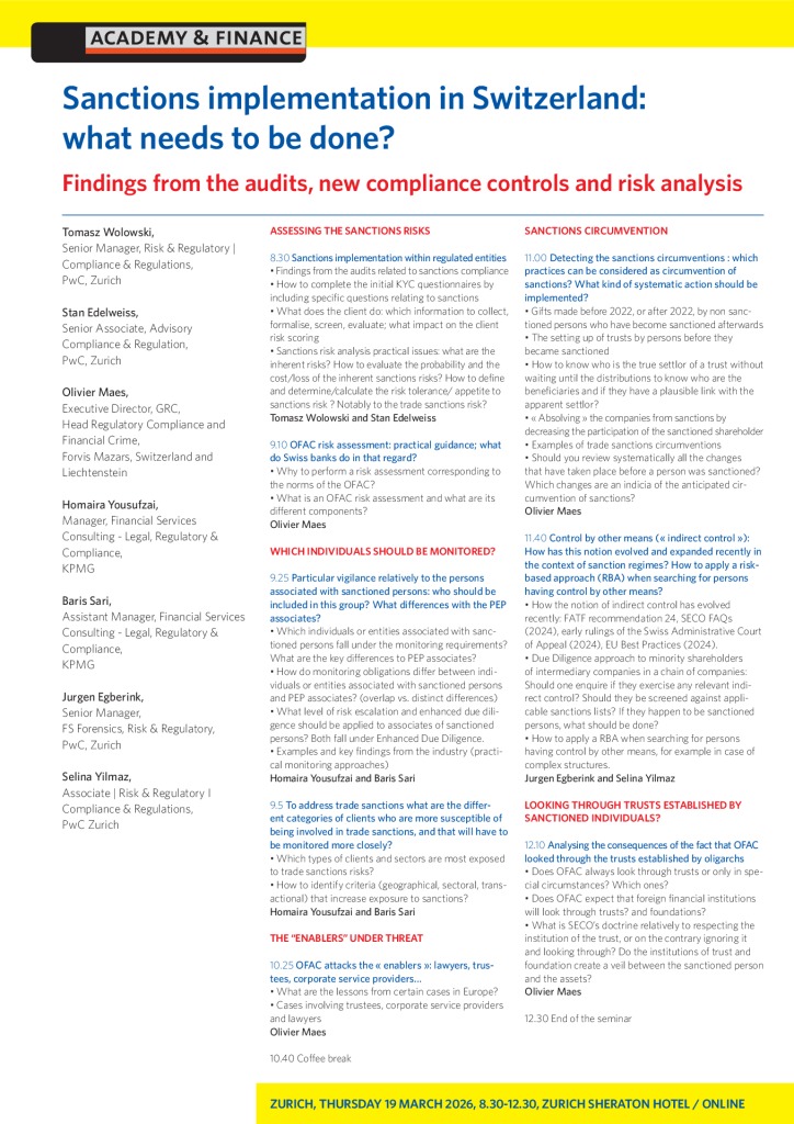 AF 1447 Sanctions implementation in Switzerland – Zurich 19 March 2026