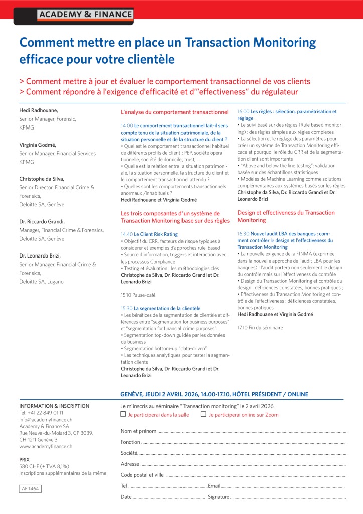 AF 1464 Contrôle des transactions – Genève 2 avril 2026