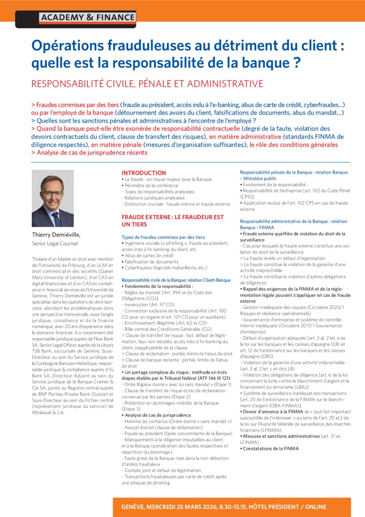 AF 1475 Opérations frauduleuses au détriment du client – Genève 25 mars 2026 2