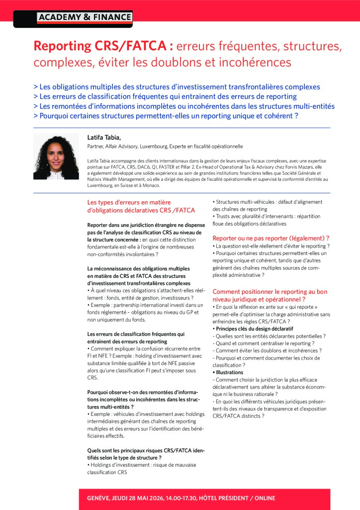 AF 1478 Reporting CRS FATCA – Genève 28 mai 2026 3