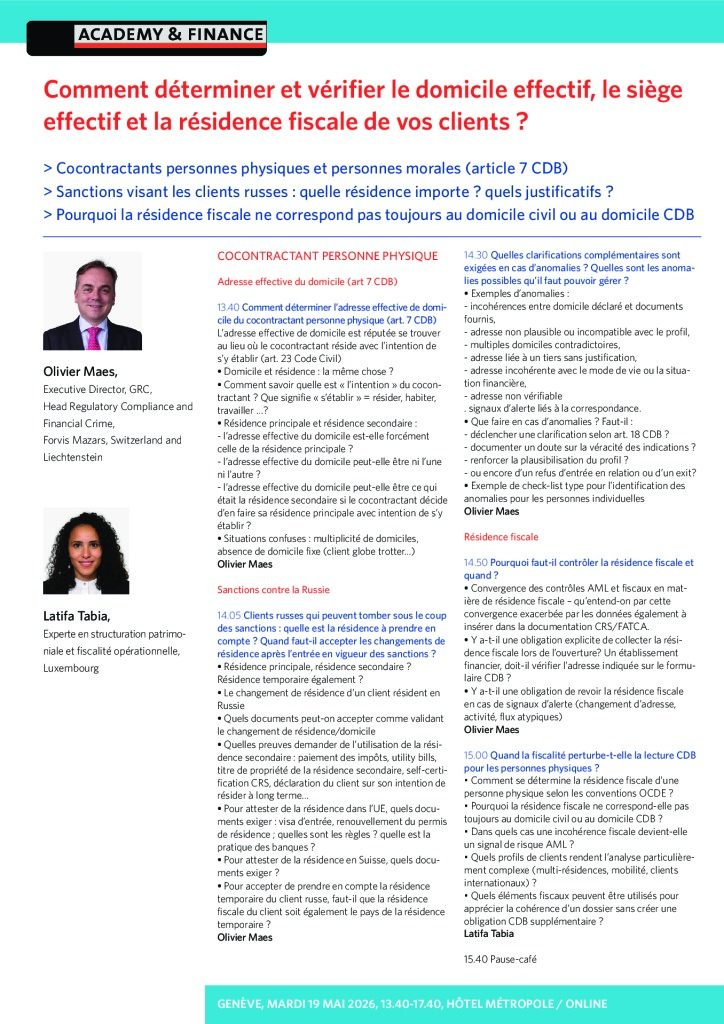 AF 1484 Domicile siège résidence – Genève 19 mai 2026