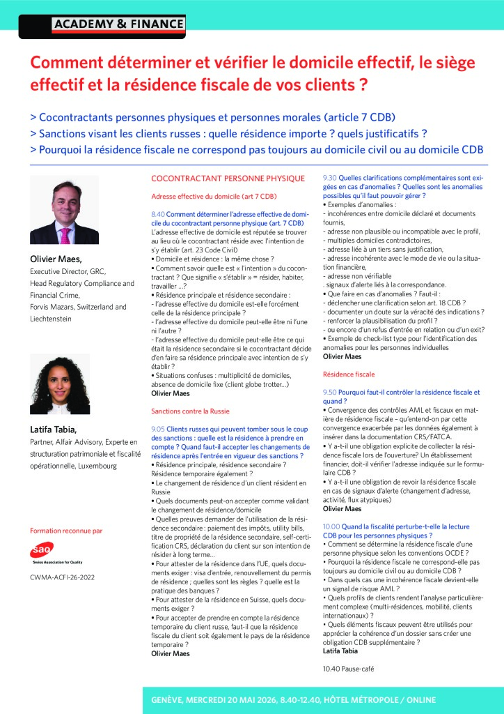 AF 1484 Domicile siège résidence – Genève 20 mai 2026