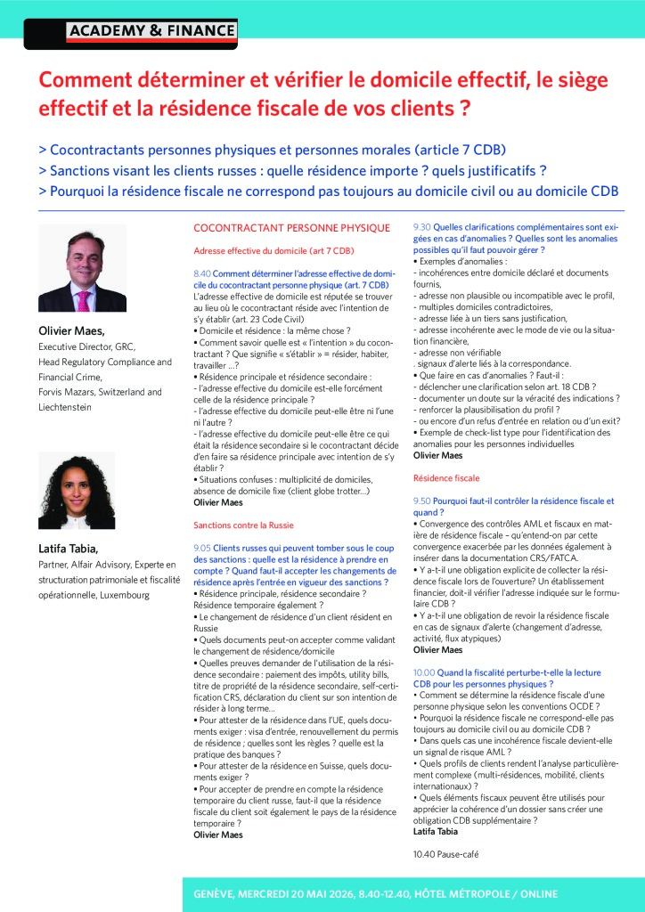 AF 1484 Domicile siège résidence – Genève 20 mai 2026