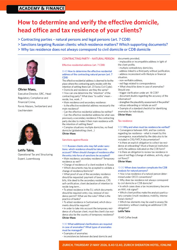 AF 1487 Domicile head office and tax residence – Zurich 21 May 2026 2