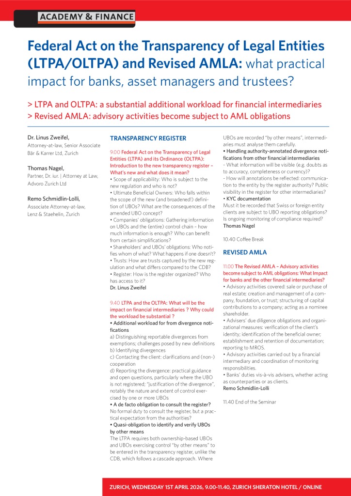 AF 1489 LTPA and revised AMLA – Zurich 1st April 2026