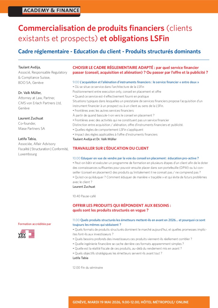 AF 1490 Commercialisation de produits financiers et obligations LSFin – Genève 19 mai 2026 3