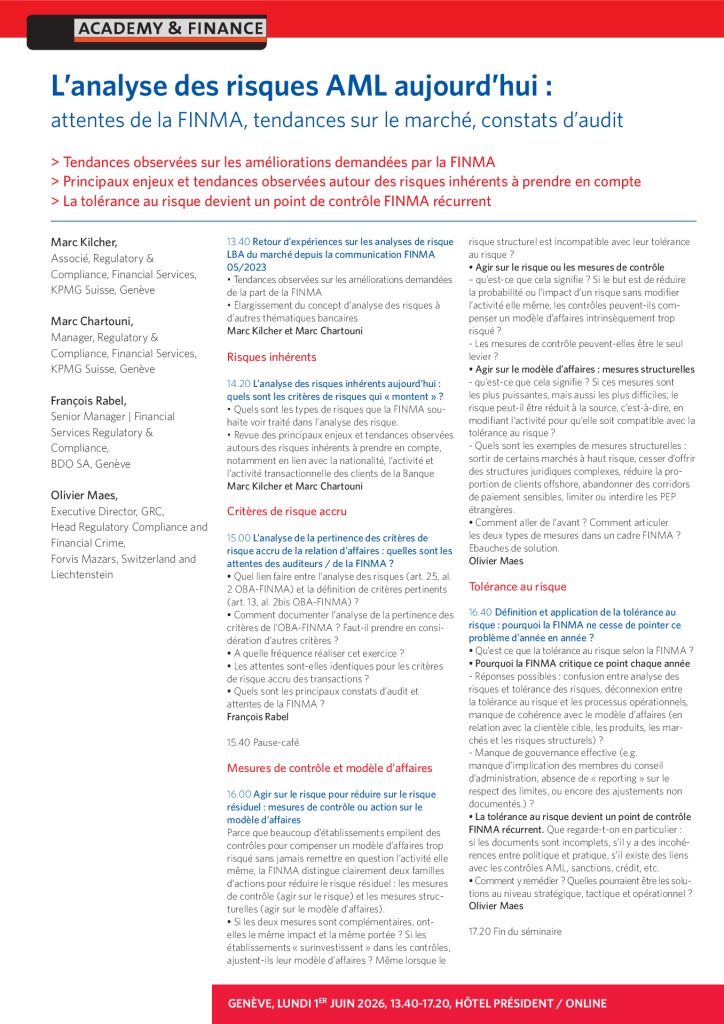 AF 1495 Analyse des risques AML – Genève 1er juin 2026