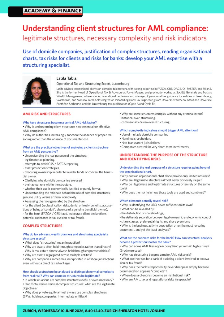 AF 1496 Structuration pour compliance – Zurich 10 June 2026