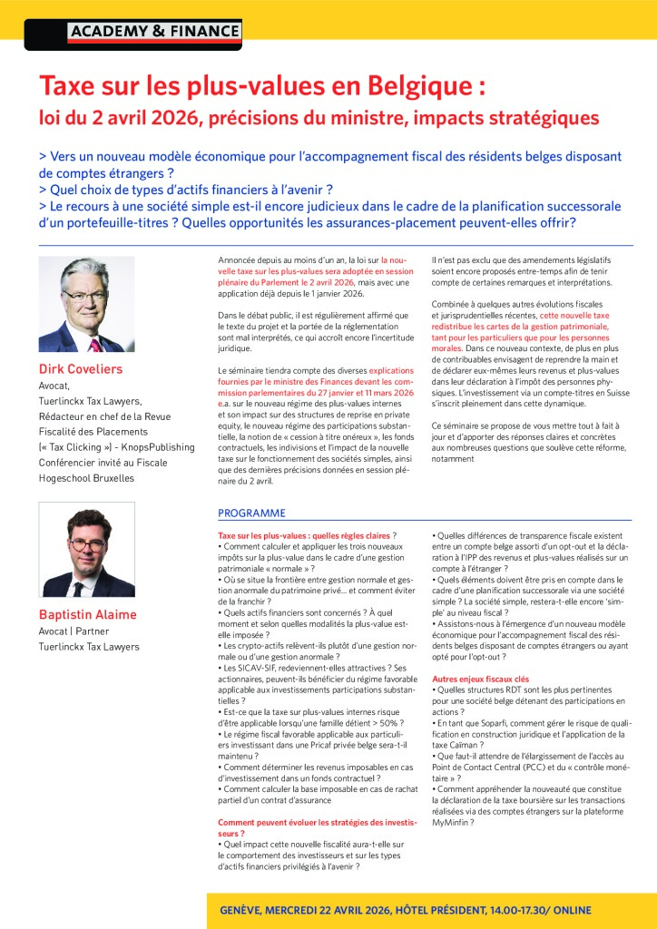 AF 1499 Taxe sur les plus values en Belgique – Genève 22 avril 2026 2