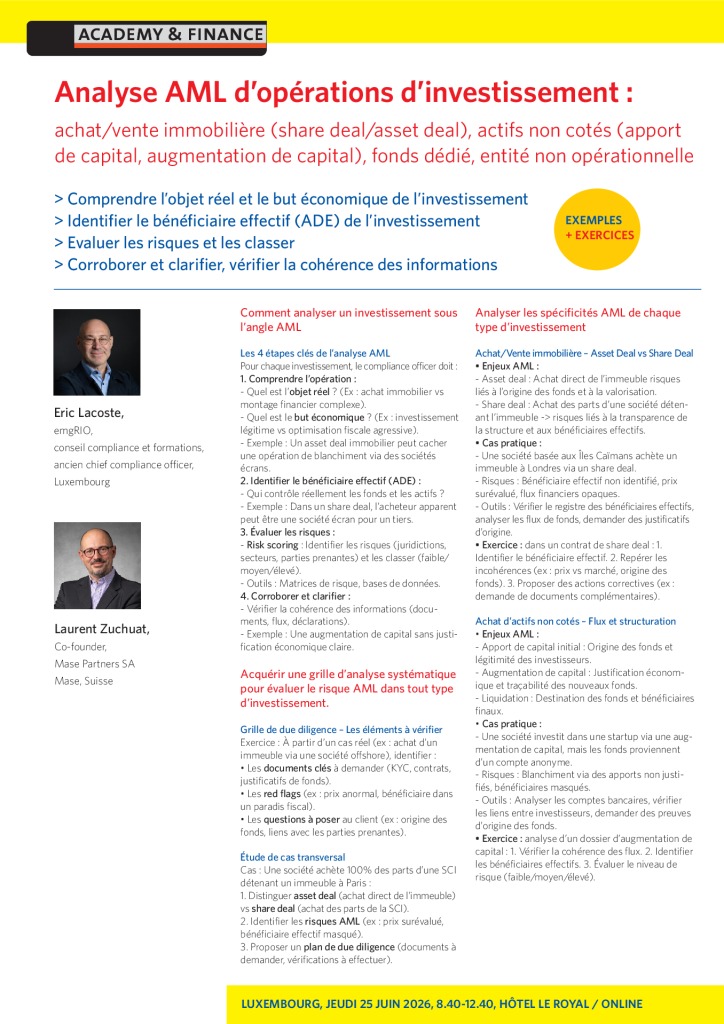 AF 1503 Analyse AML investissements – Luxembourg 25 juin 2026