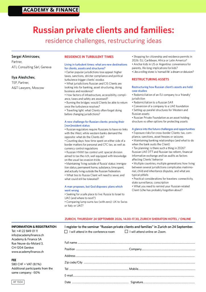 AF 1504 Russian private clients and families – Zurich 24 September 2026