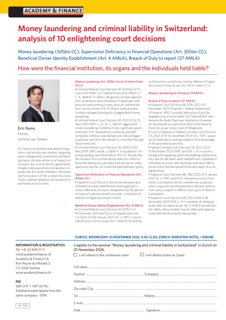 AF 1519 Money laundering and criminal liability – Zurich 25 November 2026