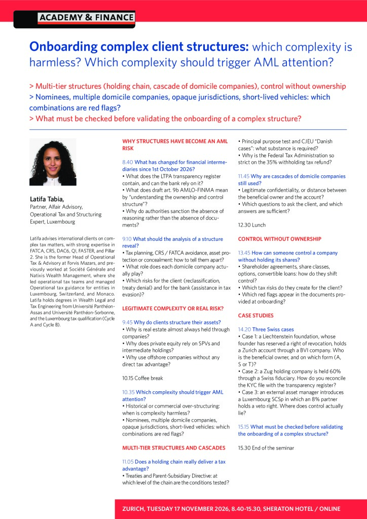 AF 1529 Onboarding clients complex structures – Zurich 17 November 2026