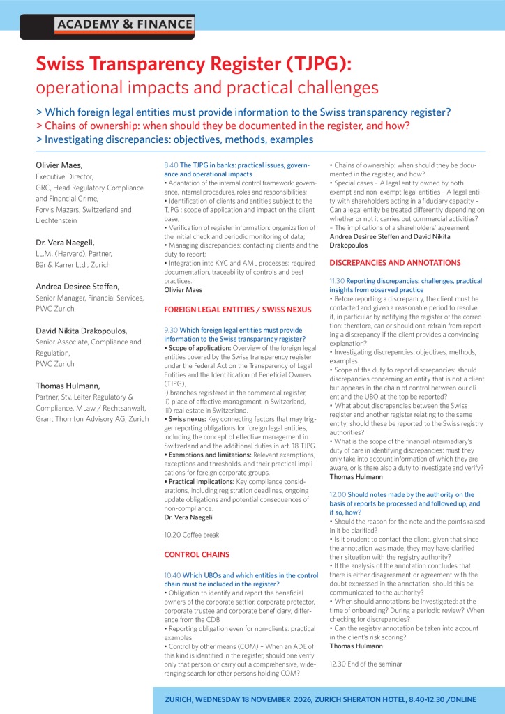 AF 1527 Swiss transparency register – Zurich 18 November 2026
